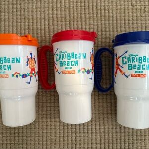 Disney Caribbean Beach Resort Travel Mug Insulated Souvenir 2003 2004 LOT Of 3